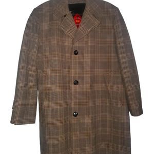 Vintage Men's Tan Plaid Overcoat Size 42 Short